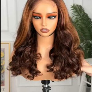 Faits saillants perruque de cheveux humains pleine dentelle brun gingembre