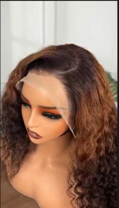 ⭐OMBRE BROWN CURLY HUMAN HAIR WIG WITH LIGHT BROWN ROOT'S .⭐ – Image 3