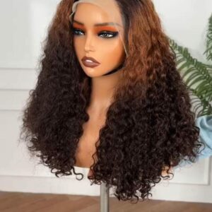 ⭐OMBRE BROWN CURLY HUMAN HAIR WIG WITH LIGHT BROWN ROOT'S .⭐