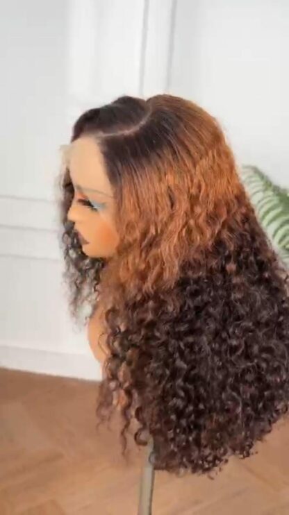 ⭐OMBRE BROWN CURLY HUMAN HAIR WIG WITH LIGHT BROWN ROOT'S .⭐ – Image 2