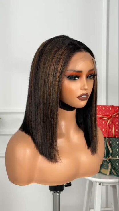 💗"PERRUQUE BRÉSILIENNE COUPE DROITE BOB 4X4 14 POUCES".💗