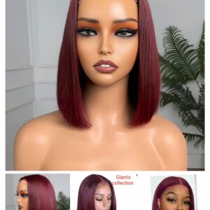 Glam's Perruque Bob courte et lisse rouge vin ombré