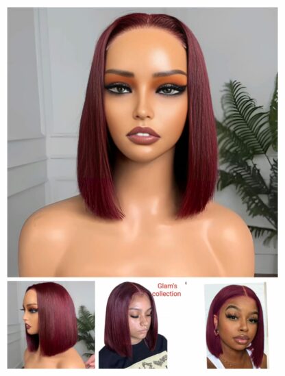 Glam's Perruque Bob courte et lisse rouge vin ombré