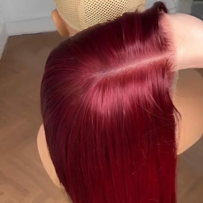 Glam's Perruque Bob courte et lisse rouge vin ombré – Image 5