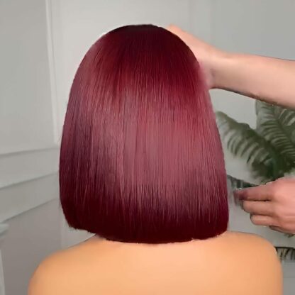 Glam's Perruque Bob courte et lisse rouge vin ombré – Image 4