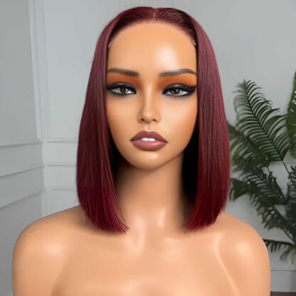 Glam's Perruque Bob courte et lisse rouge vin ombré – Image 2