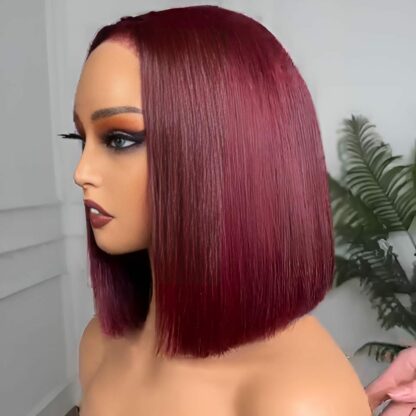 Glam's Perruque Bob courte et lisse rouge vin ombré – Image 3